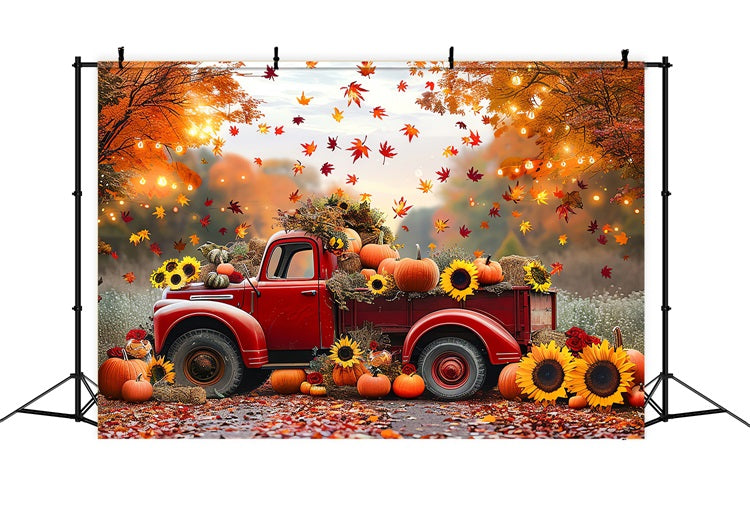 Sfondo Autunnale Camion Rosso Girasoli Zucche Sfondo BRP10-256