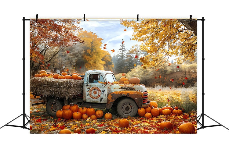Sfondo Autunnale Per Cabina Fotografica Camion Raccolto Zucche Sfondo BRP10-259