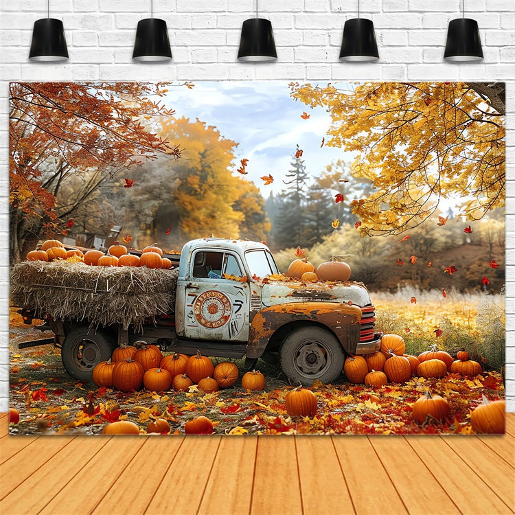 Sfondo Autunnale Per Cabina Fotografica Camion Raccolto Zucche Sfondo BRP10-259
