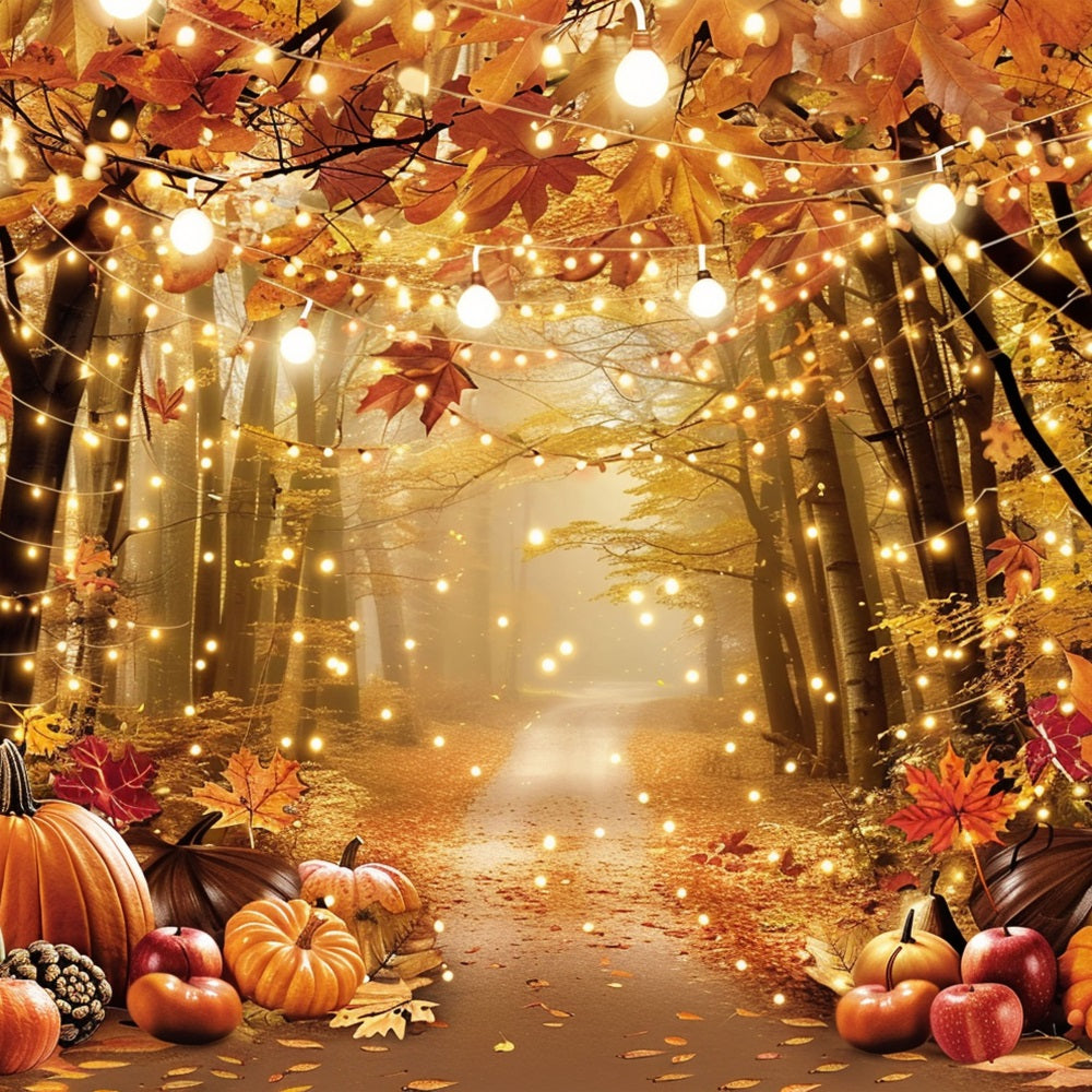 Sfondo Della Foresta Autunnale Sfondo Illuminato Con Foglie Di Zucche BRP10-261