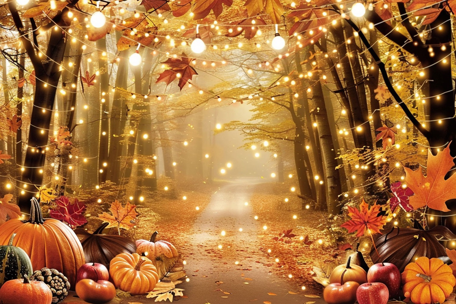 Sfondo Della Foresta Autunnale Sfondo Illuminato Con Foglie Di Zucche BRP10-261