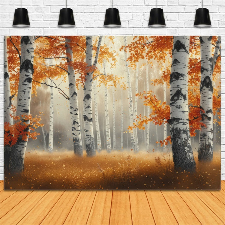 Sfondo Fotografico Autunnale Foschia Mattutina Sfondo Foresta Di Betulle BRP10-262