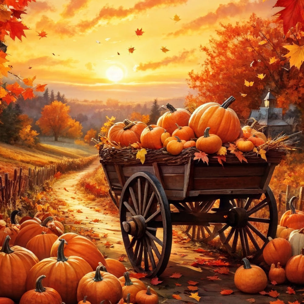 Fondali Fotografici Autunnali Sfondo Del Tramonto Del Carro Della Zucca Percorso Del Tramonto BRP10-264