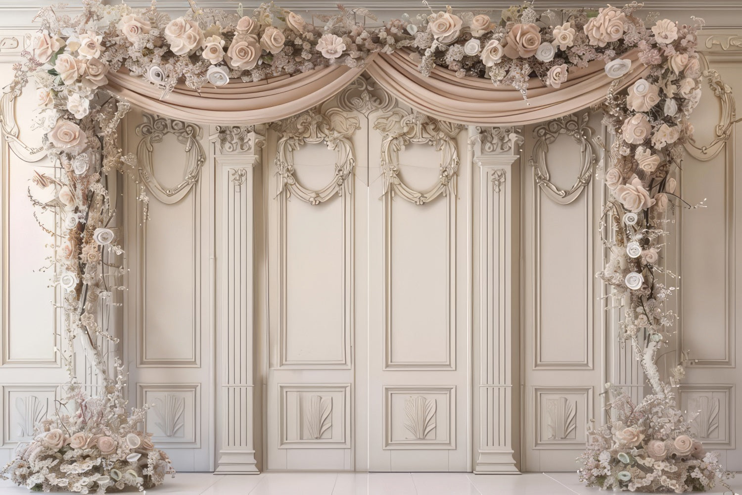 Sfondo Da Parete Retro Sfondo Di Decorazioni Floreali Con Rose Beige BRP10-283