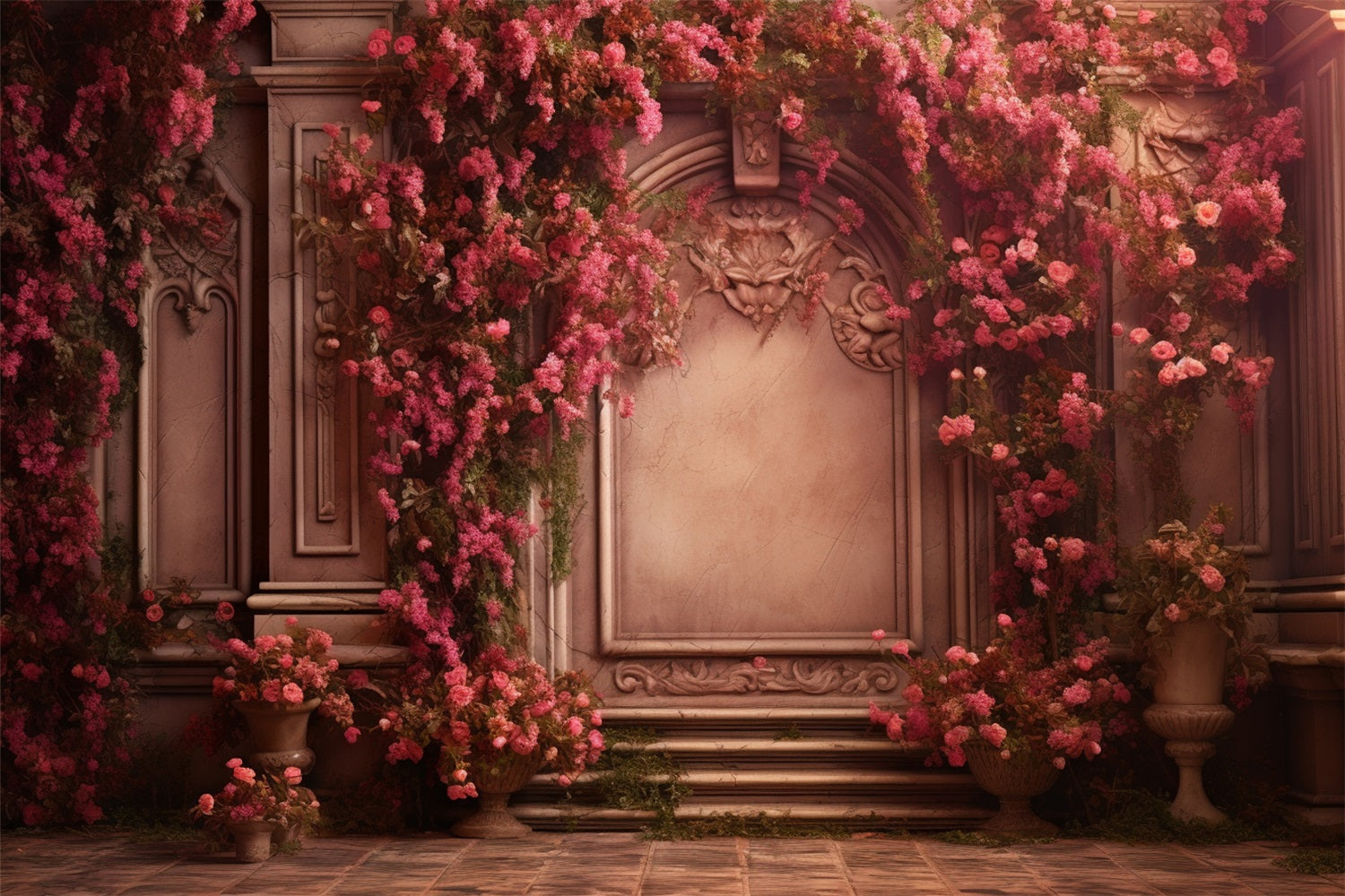 Sfondo Per Cabina Fotografica Retro Da Parete Sfondo Floreale Rosa BRP10-292