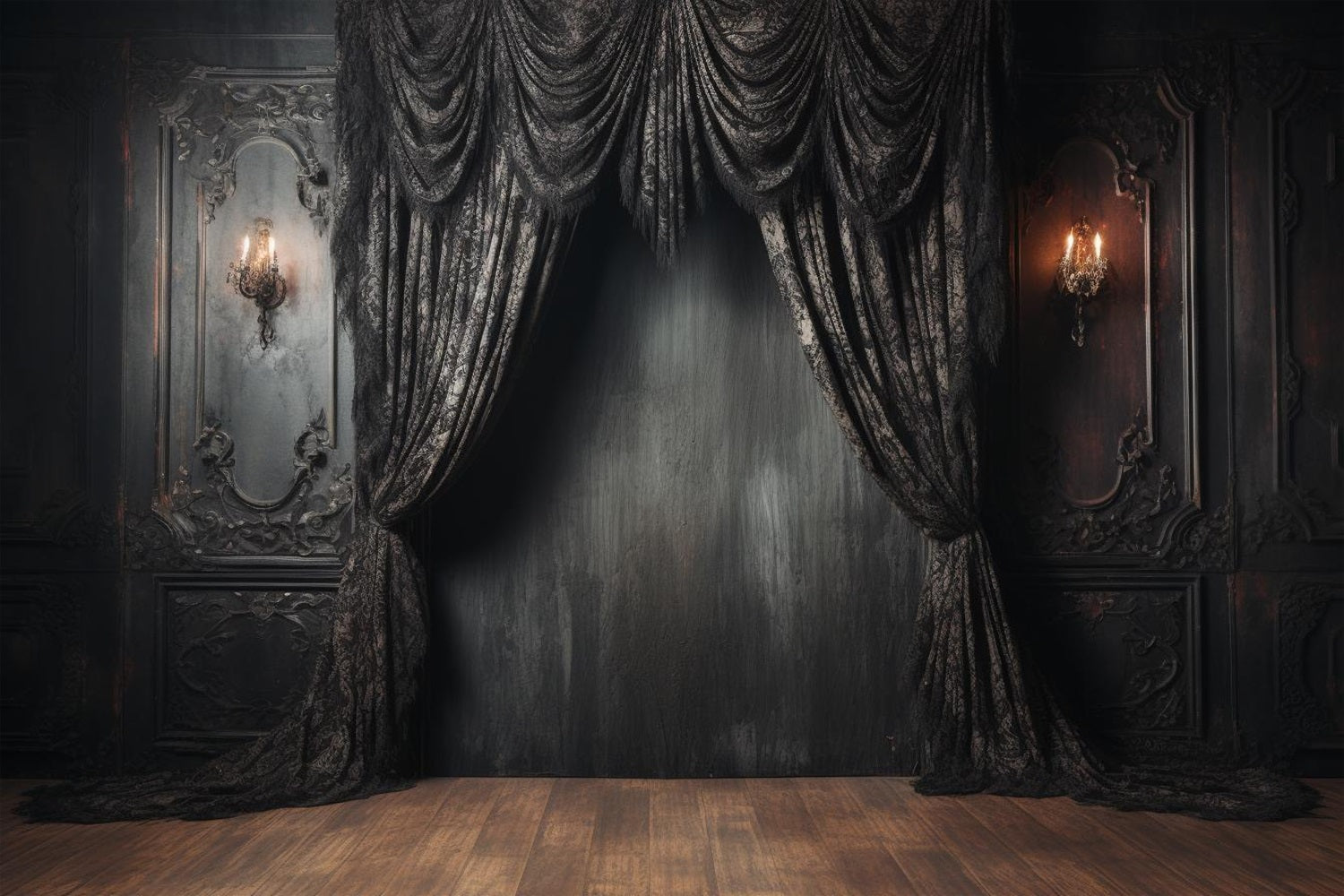 Sfondo Fotografico Da Parete Vintage, Sfondo In Pizzo Nero Ornato BRP10-295