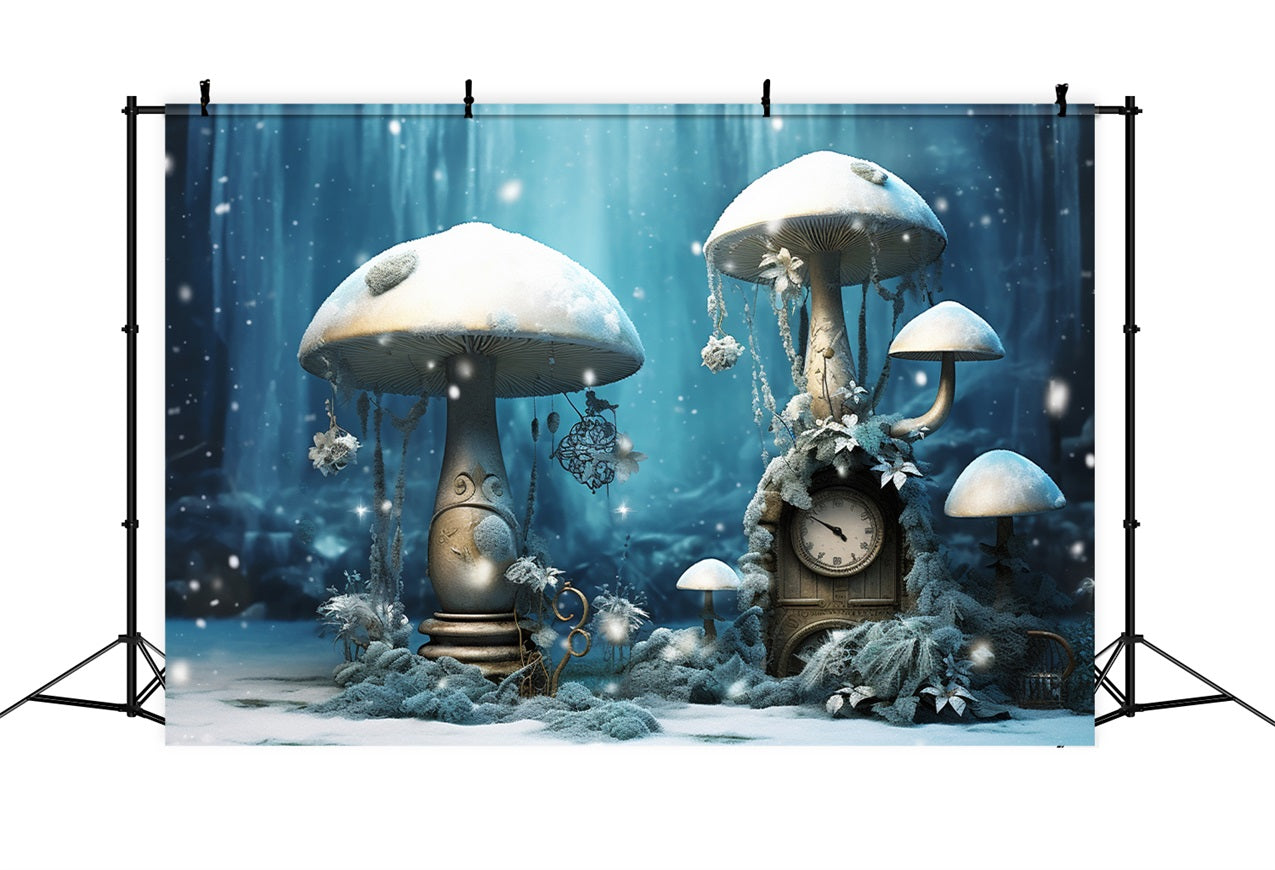 Funghi Invernali Innevati Orologio Vintage Sfondo Forestale BRP10-30