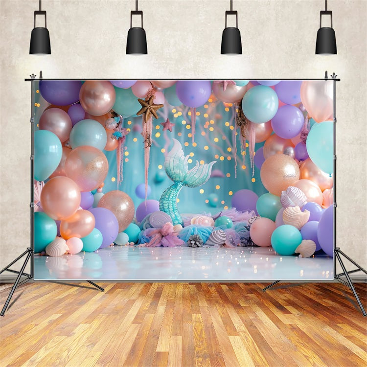 Sfondo Per Foto Di Compleanno Palloncini Pastello Sfondo Con Coda Di Sirena BRP10-305