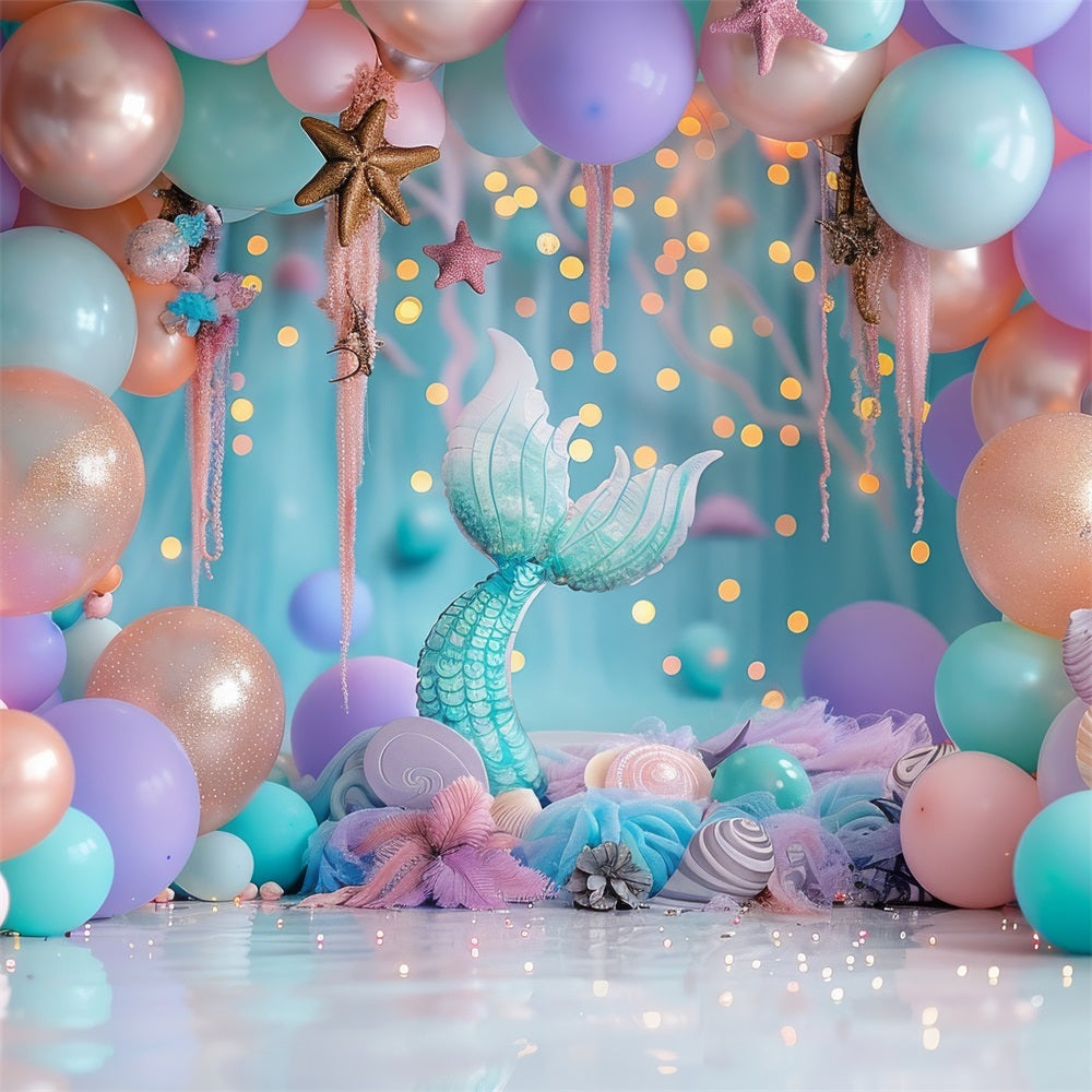 Sfondo Per Foto Di Compleanno Palloncini Pastello Sfondo Con Coda Di Sirena BRP10-305