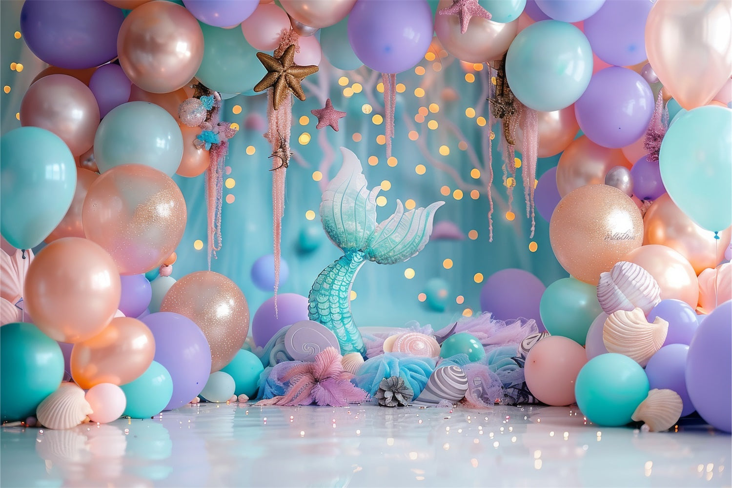 Sfondo Per Foto Di Compleanno Palloncini Pastello Sfondo Con Coda Di Sirena BRP10-305
