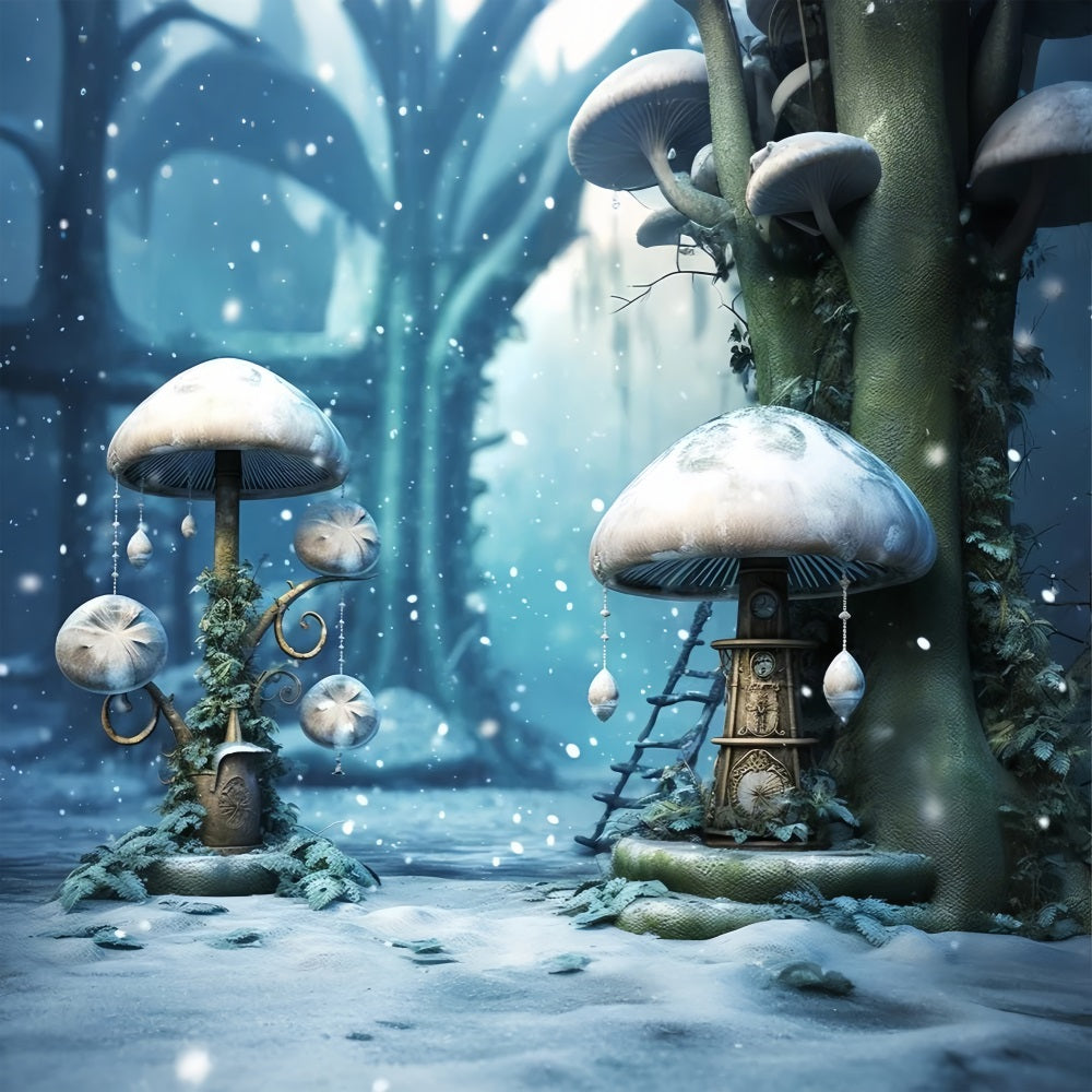 Sfondo Di Decorazioni Di Funghi Glassati Della Foresta Mistica Invernale BRP10-31
