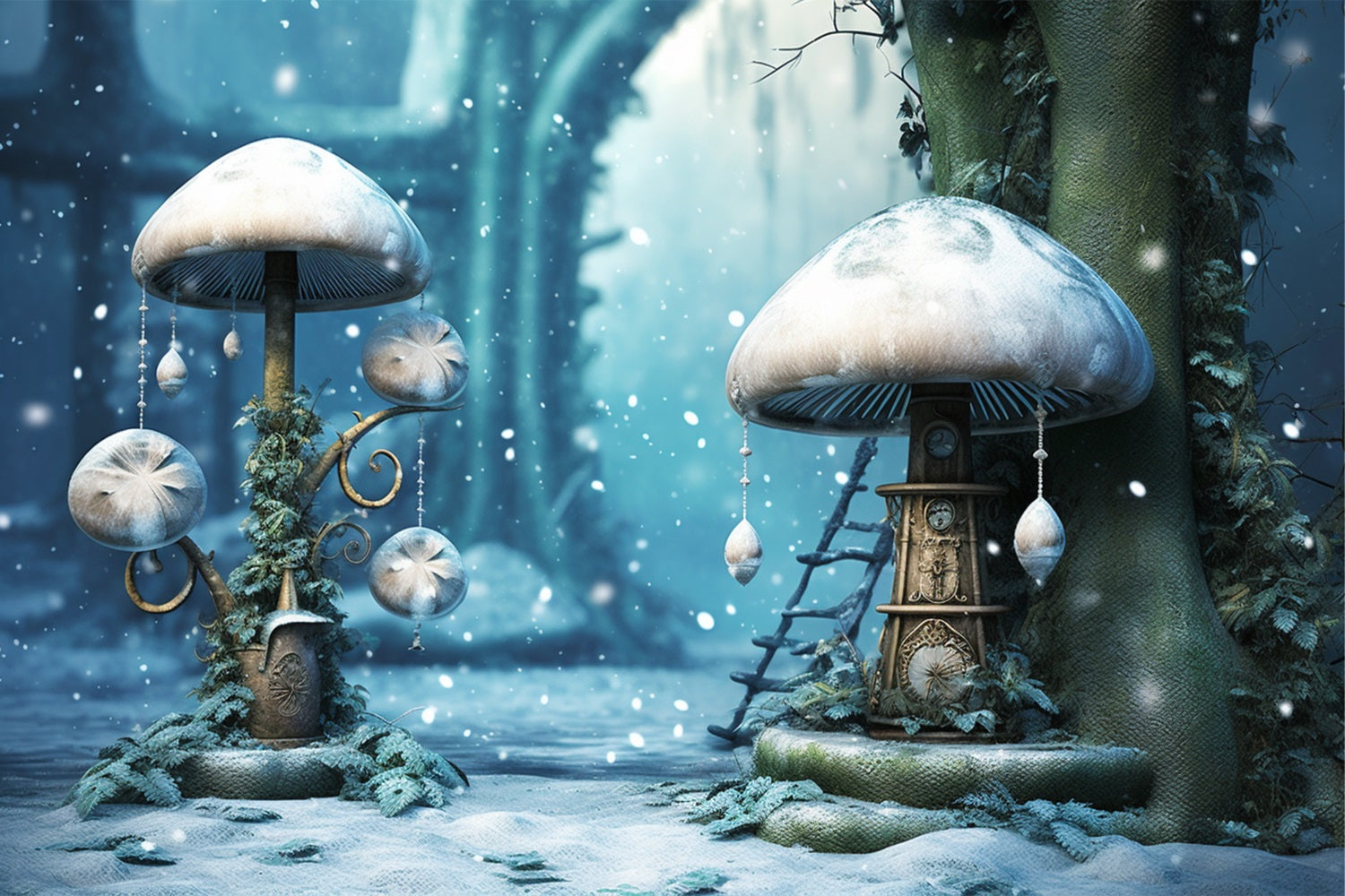 Sfondo Di Decorazioni Di Funghi Glassati Della Foresta Mistica Invernale BRP10-31
