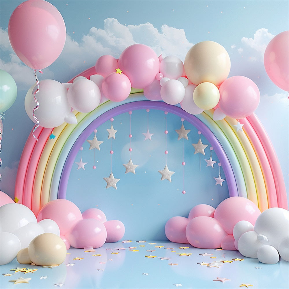 Sfondo Di Compleanno Arcobaleno Arco Palloncini Sfondo BRP10-313