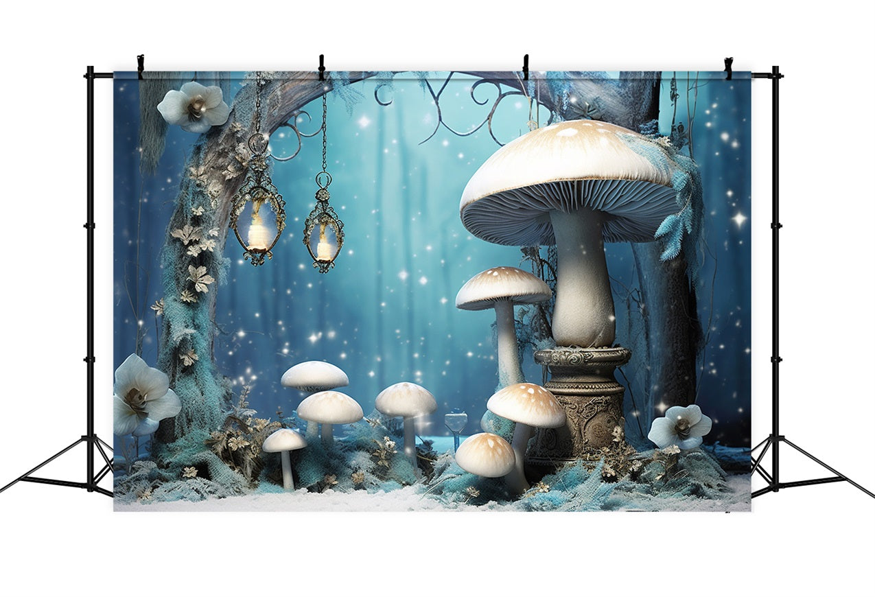 Sfondo Fotografico Con Funghi Luminosi Della Foresta Incantata Invernale BRP10-32