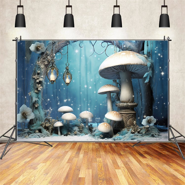 Sfondo Fotografico Con Funghi Luminosi Della Foresta Incantata Invernale BRP10-32
