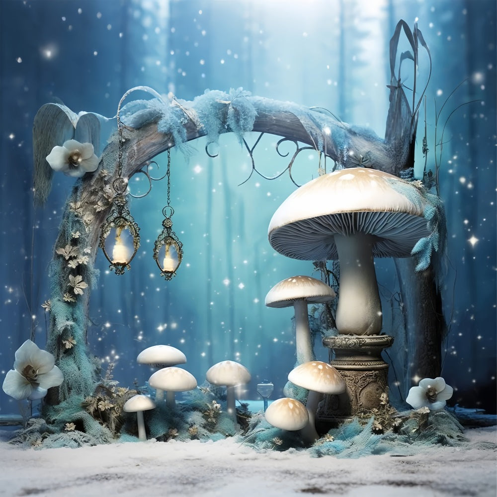Sfondo Fotografico Con Funghi Luminosi Della Foresta Incantata Invernale BRP10-32