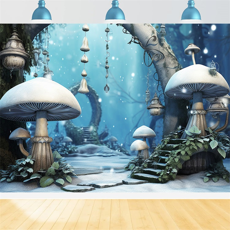 Sfondo Di Lanterne Di Funghi Magici Del Bosco Invernale BRP10-33