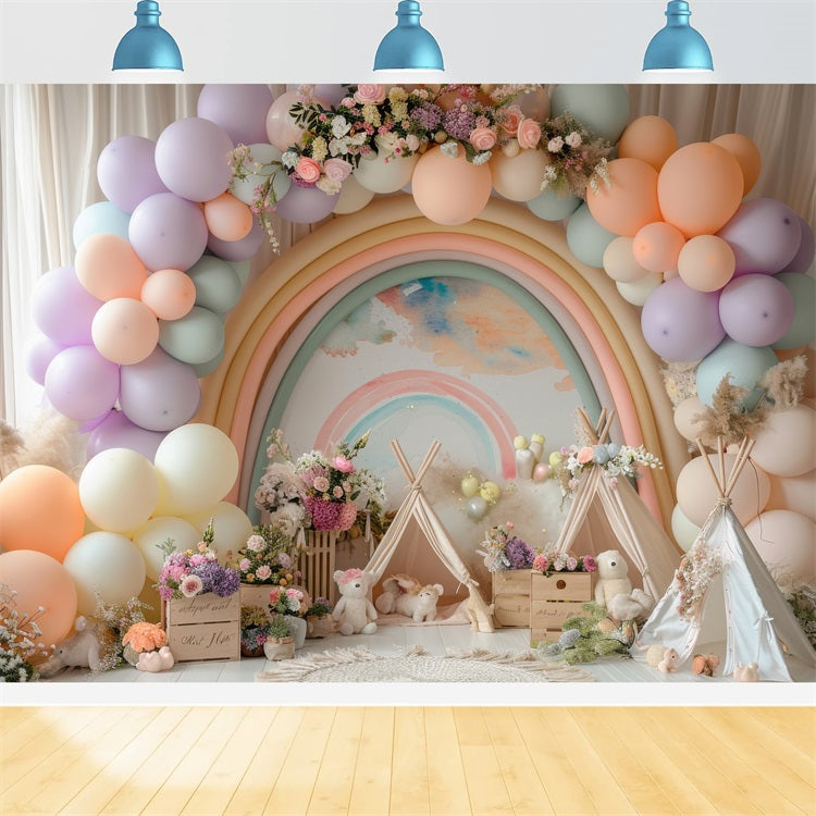 Idee Per Lo Sfondo Di Compleanno Fai Da Te Sfondo Per Teepee Con Palloncino Arcobaleno BRP10-365