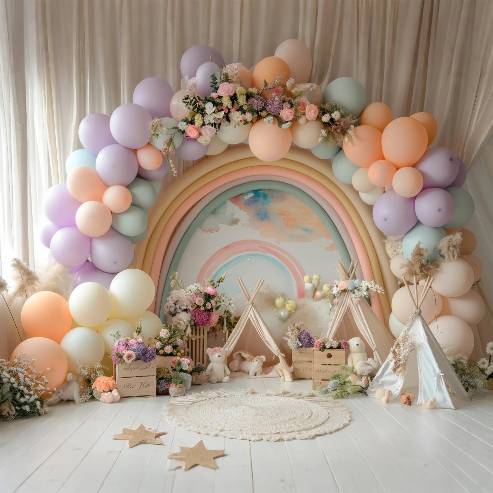 Idee Per Lo Sfondo Di Compleanno Fai Da Te Sfondo Per Teepee Con Palloncino Arcobaleno BRP10-365