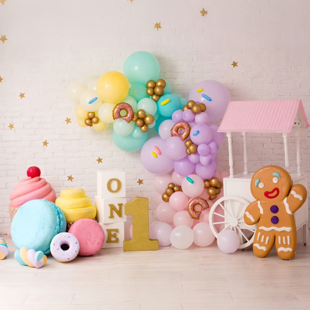 Sfondo Per Il Primo Compleanno Caramelle Gelato Ciambelle BRP10-369