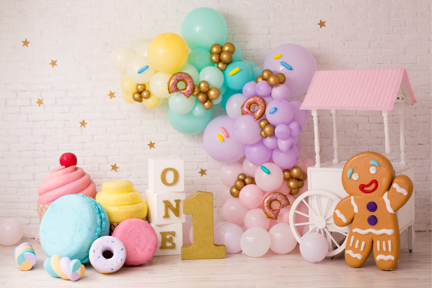 Sfondo Per Il Primo Compleanno Caramelle Gelato Ciambelle BRP10-369