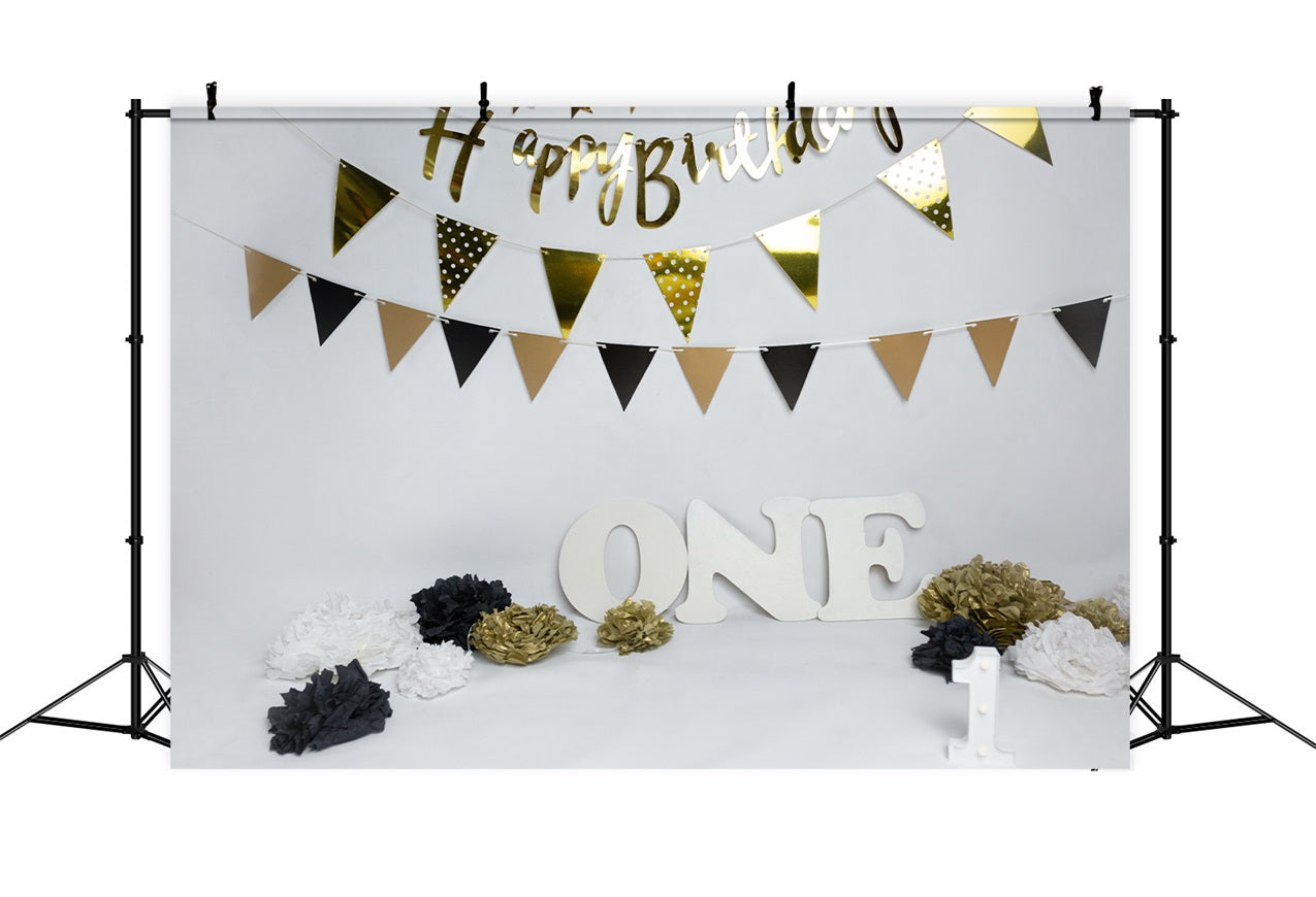 Banner Per Sfondo Del Primo Compleanno Sfondo In Oro Nero BRP10-372