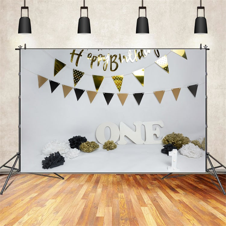 Banner Per Sfondo Del Primo Compleanno Sfondo In Oro Nero BRP10-372