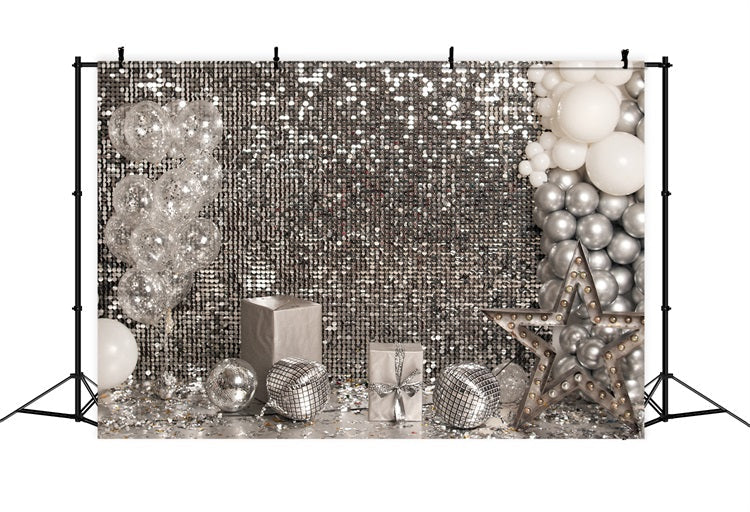 Sfondo Di Palloncini Di Compleanno Sfondo Di Stelle Con Bouquet D'Argento BRP10-384