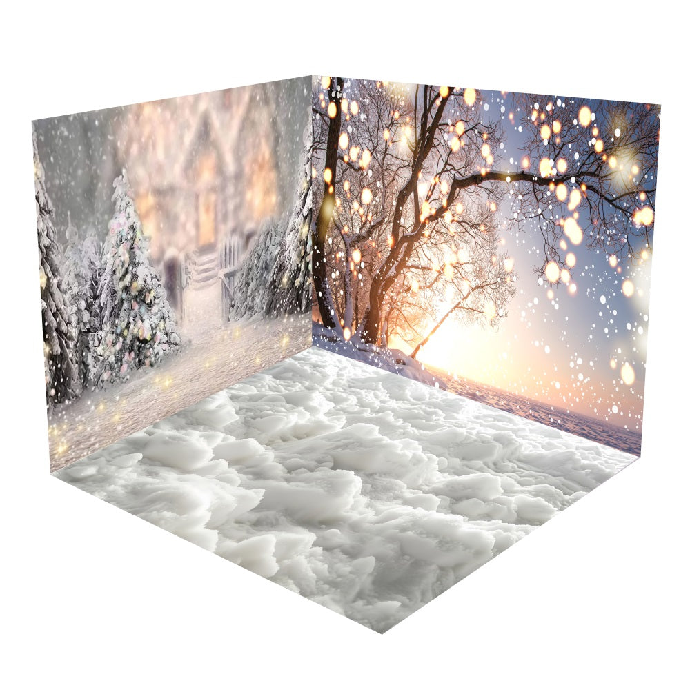 Set Stanza Con Sfondo Di Luci Per Cottage Invernale Innevato BRP10-411
