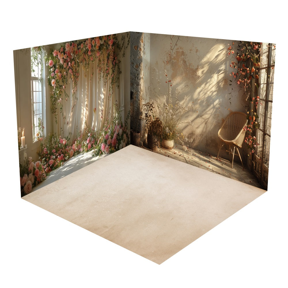 Set Camera Boho Vintage Tende Luce Solare Fiore Sullo Sfondo BRP10-418