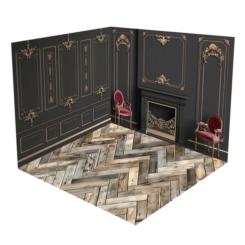 Set Da Camera Con Sfondo Per Sedia Da Camino Retro Nera Da Parete BRP10-428