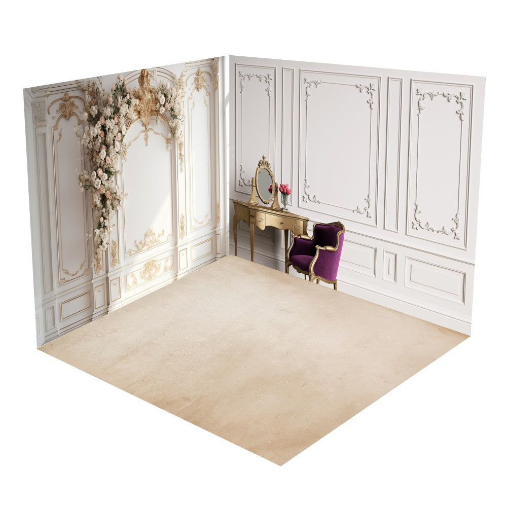 Set Da Camera Con Sfondo Retro Sedia Da Toeletta Da Parete Bianca BRP10-429