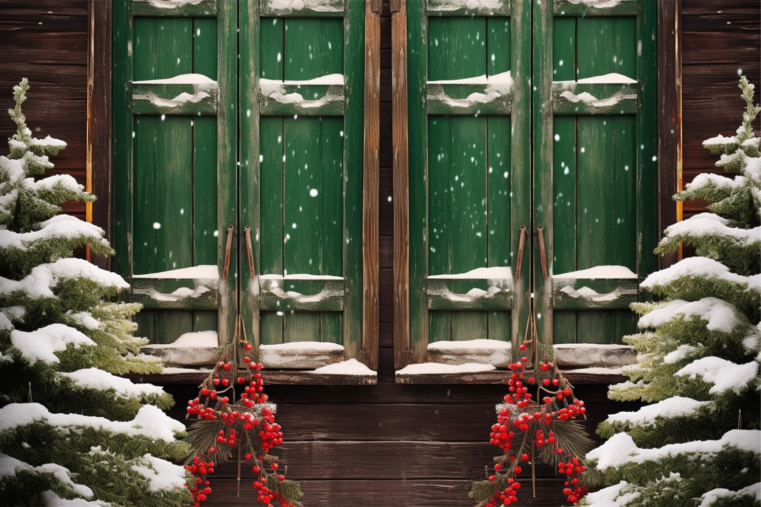 Scena Invernale Innevata Decorata Con Finestra In Legno Sullo Sfondo BRP10-43