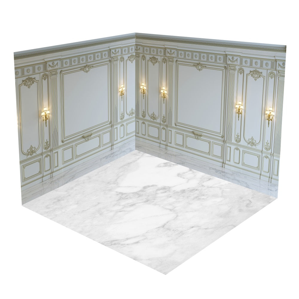 Set Da Camera Con Sfondo Per Decorazioni Da Parete In Oro Bianco Retro BRP10-432