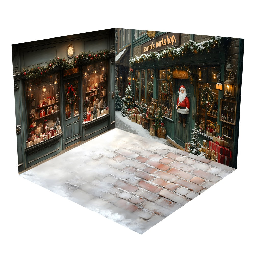 Set Per La Stanza Dello Sfondo Del Laboratorio Di Babbo Natale Con Decorazioni Natalizie BRP10-452