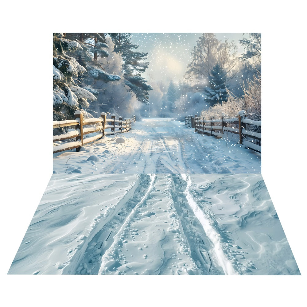 Sfondo Del Sentiero Del Recinto Innevato Invernale+Sfondo Del Pavimento Delle Tracce BRP10-456