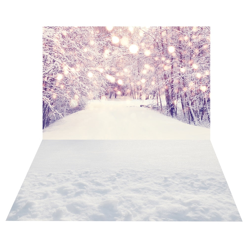 Sfondo Della Foresta Con Bagliore Invernale+Sfondo Del Pavimento Del Campo Innevato BRP10-457