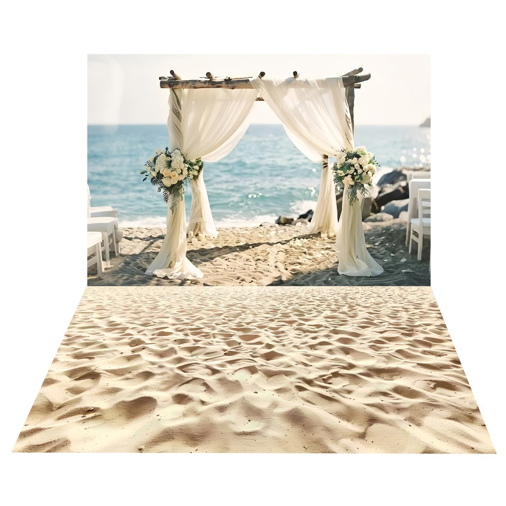 Sfondo Boho Oceanfront Wedding Arch+Sfondo Soleggiato Pavimento In Sabbia BRP10-471