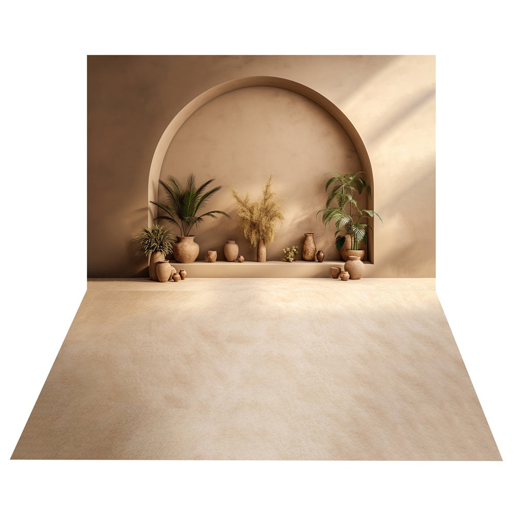 Sfondo Di Piante Neutre Boho Arch+Sfondo Di Pavimento Beige BRP10-480