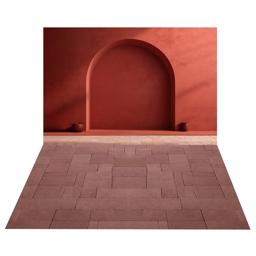 Sfondo Decorativo Arco Rosso In Ceramica Boho+Sfondo Pavimento In Mattoni BRP10-483