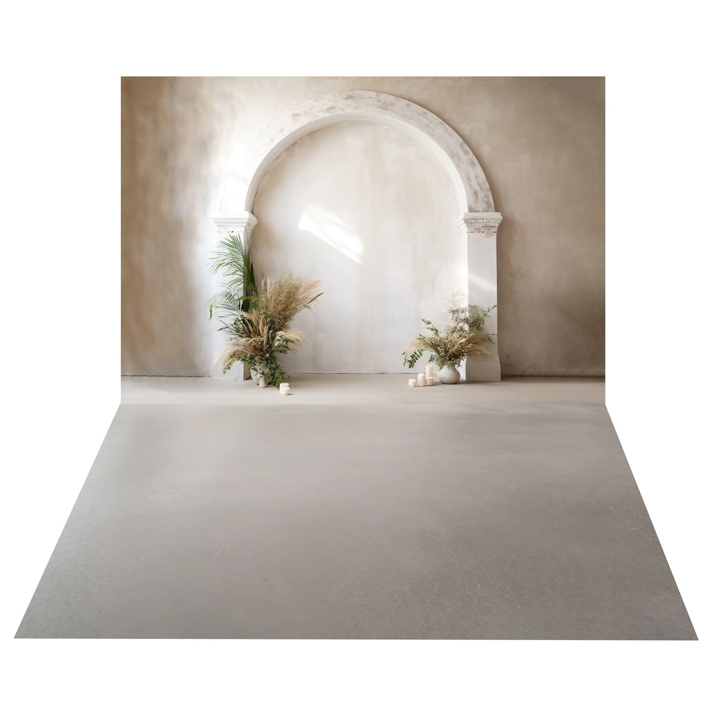 Sfondo Con Composizione Floreale Arco Bohemien+Sfondo Neutro Per Pavimento BRP10-489