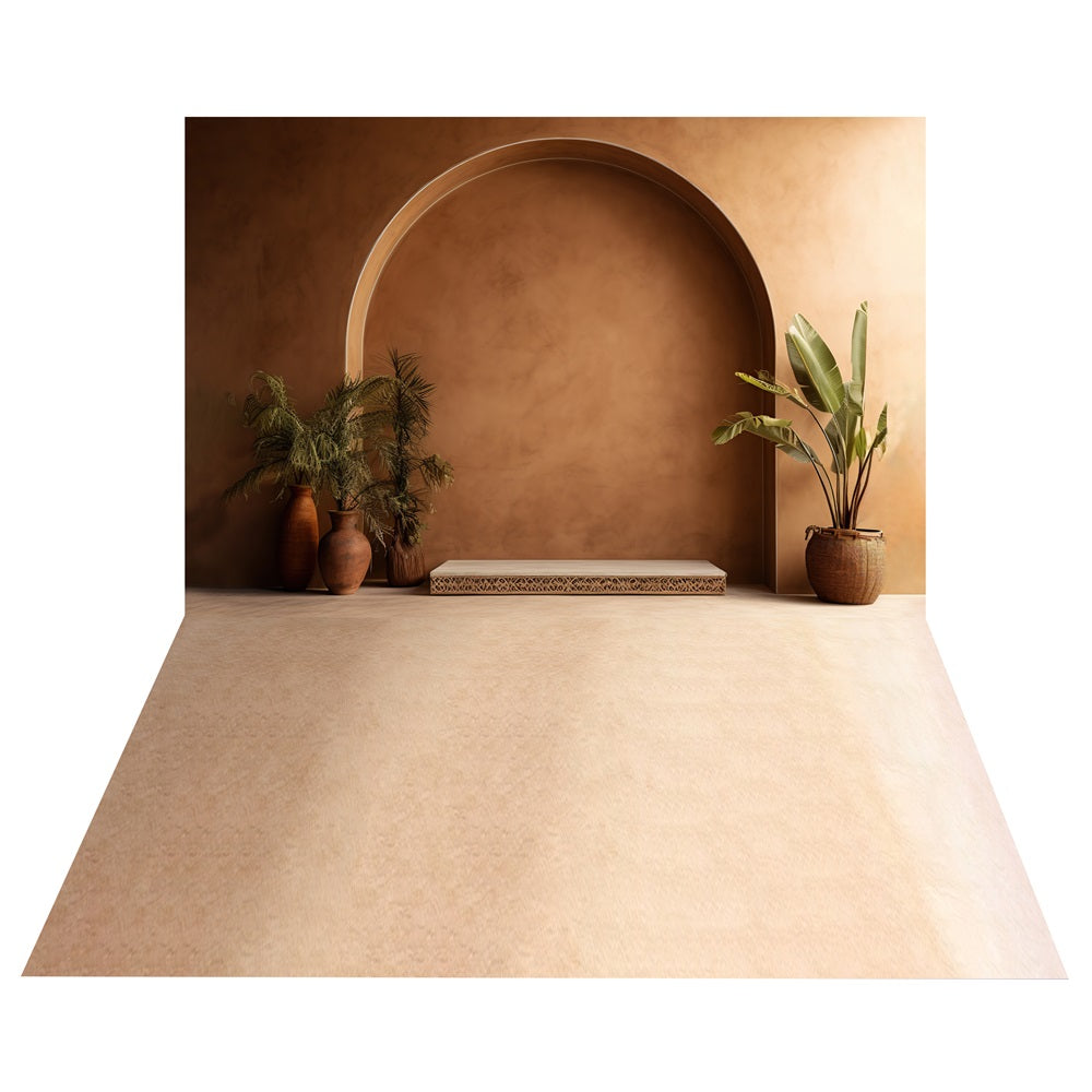 Sfondo Boho Marrone Terroso Per Arco+Sfondo Per Pavimento Beige Strutturato BRP10-498