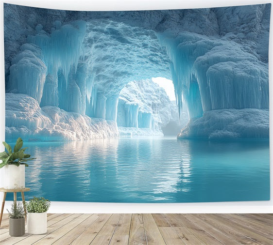 Sfondo Di Ghiaccioli Cristallini Della Grotta Di Ghiaccio Invernale Agghiacciante BRP10-50