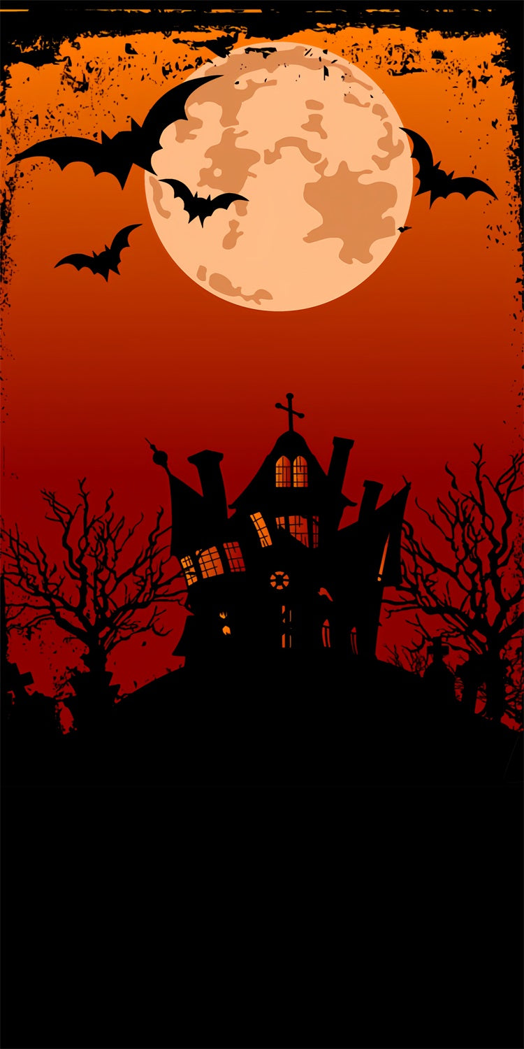 Sfondo Della Casa Dei Cartoni Animati Con Luna Arancione Spazzata Di Halloween BRP10-513