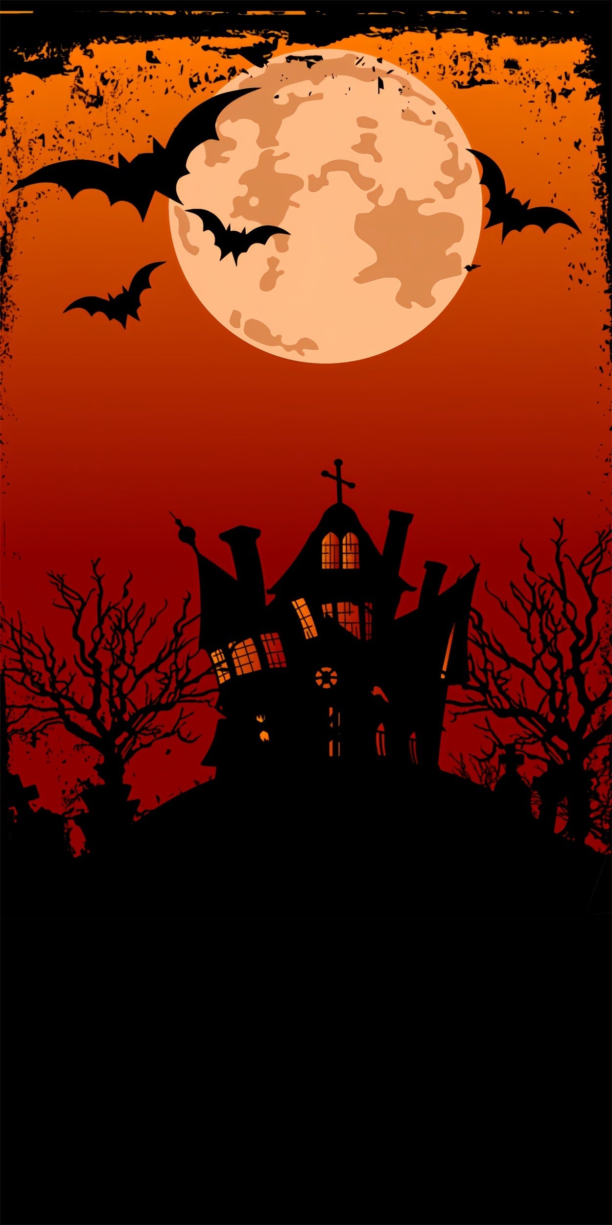 Sfondo Della Casa Dei Cartoni Animati Con Luna Arancione Spazzata Di Halloween BRP10-513