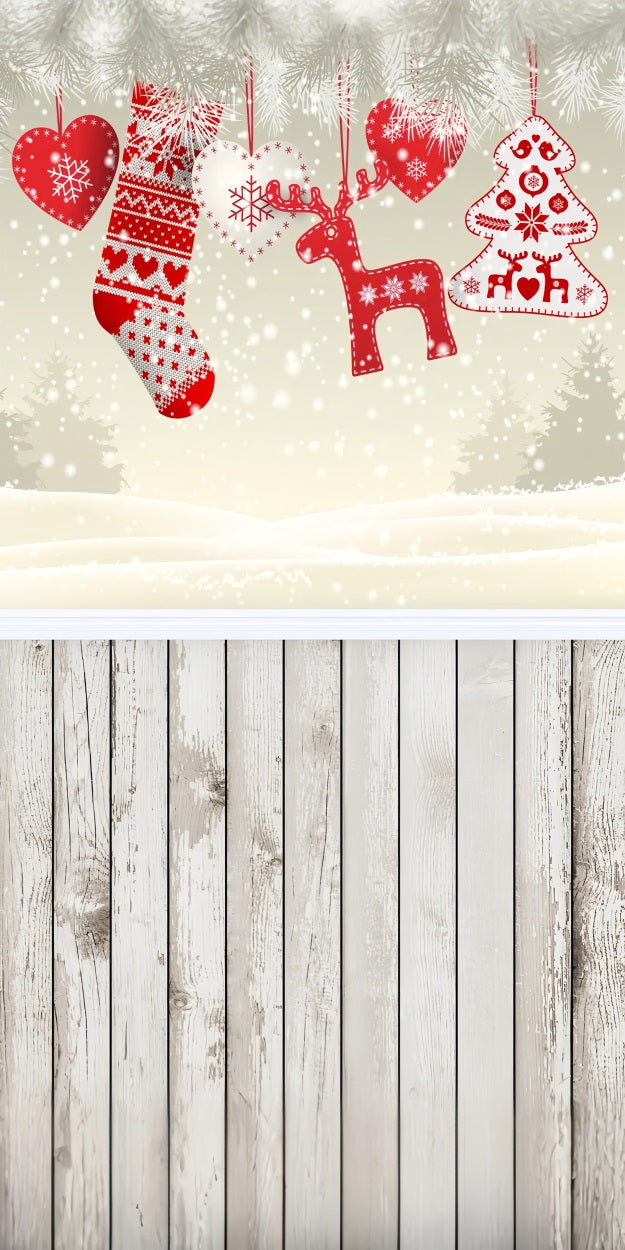 Gli Ornamenti Dell'Albero Di Natale Spazzano Lo Sfondo Del Pavimento In Legno BRP10-535