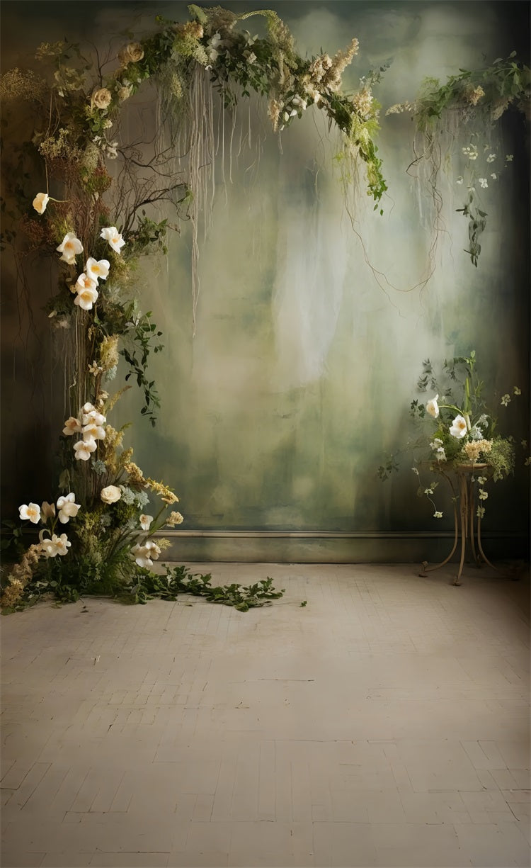 Sfondo Di Belle Arti Floreali Retro Verde Sweep BRP10-543