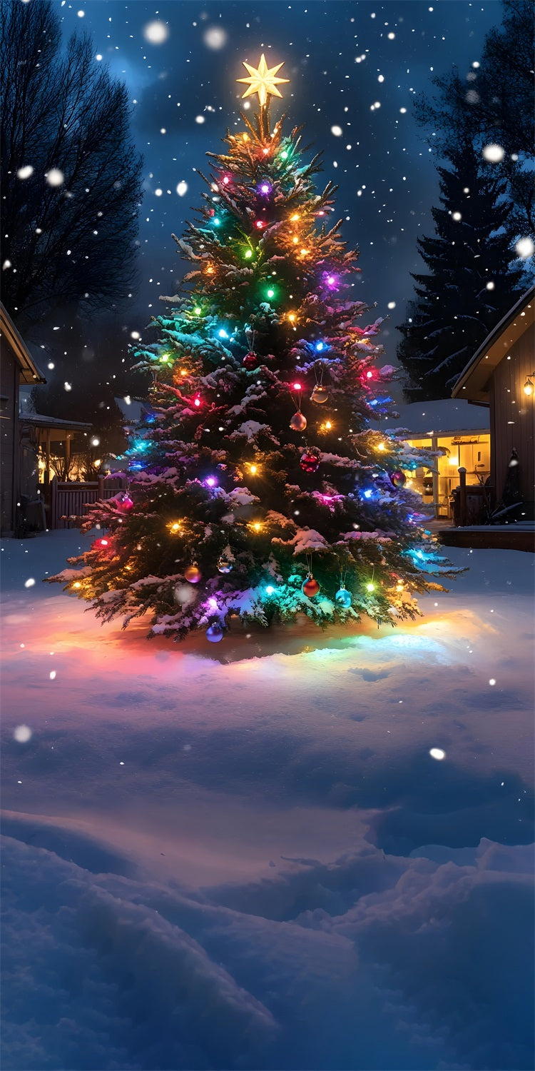 Albero Di Natale Colorato Sotto Lo Sfondo Della Nevicata BRP10-558