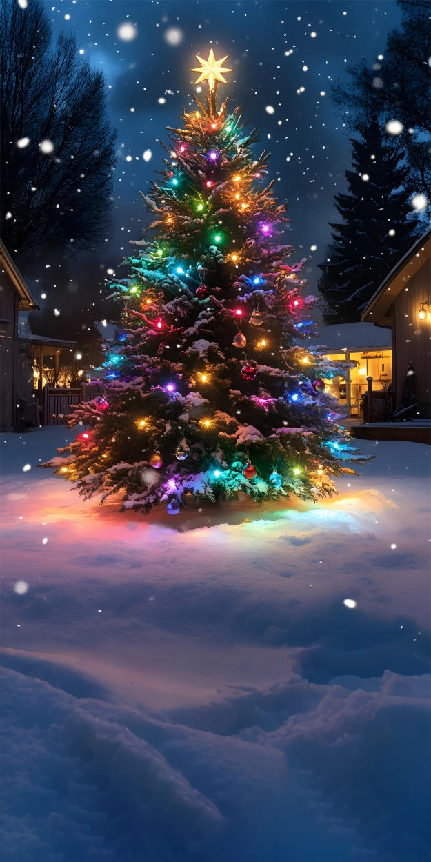 Albero Di Natale Colorato Sotto Lo Sfondo Della Nevicata BRP10-558