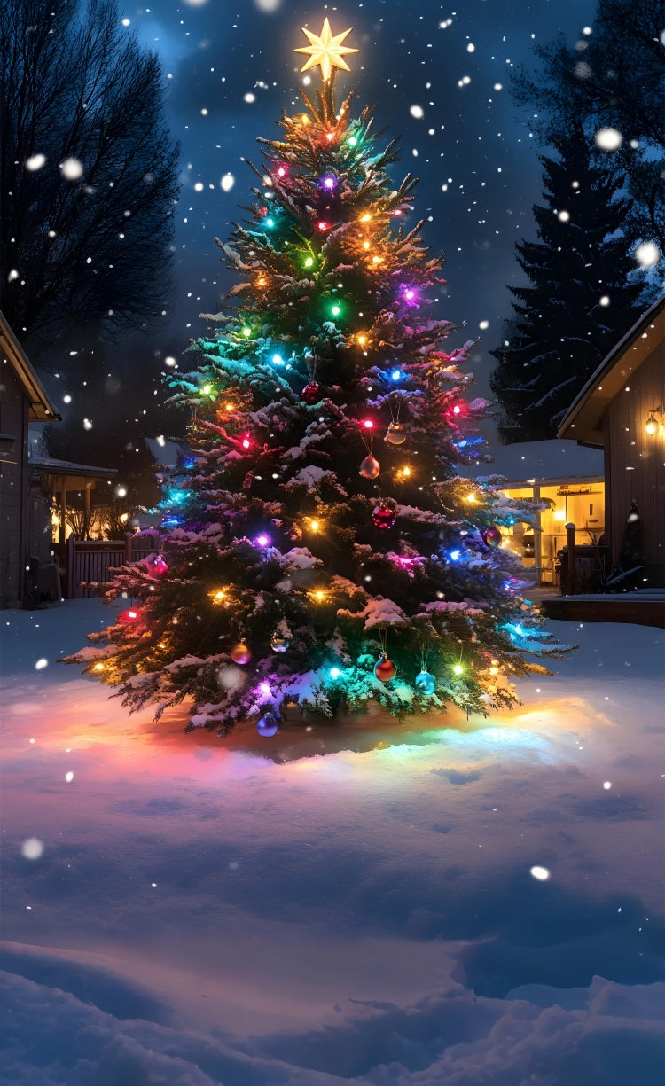Albero Di Natale Colorato Sotto Lo Sfondo Della Nevicata BRP10-558